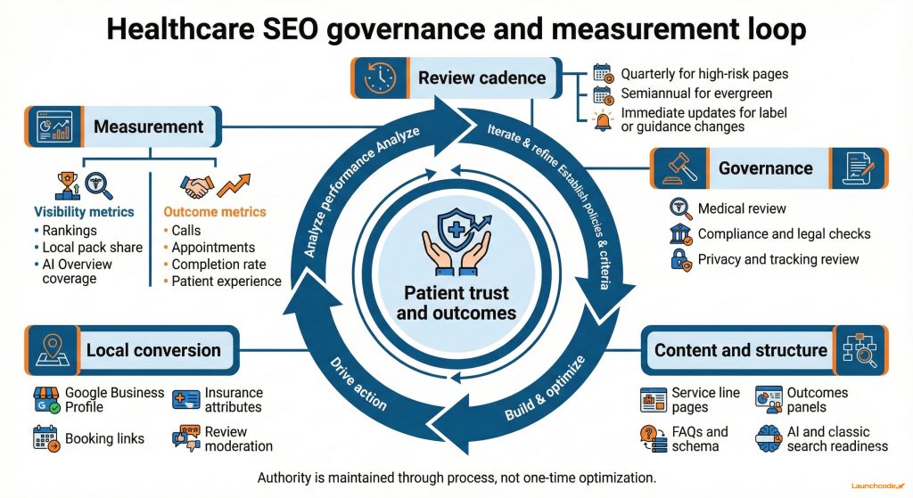Healthcare SEO governance and measurement loop