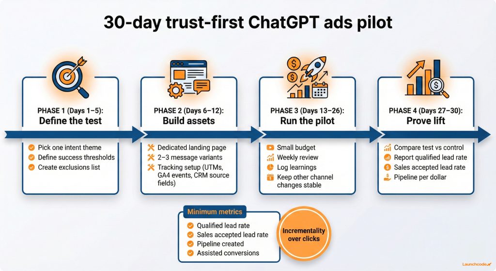 ChatGPT advertising: Inside OpenAI’s next revenue channel 3 The 30-day trust-first pilot plan measurement and incrementality
