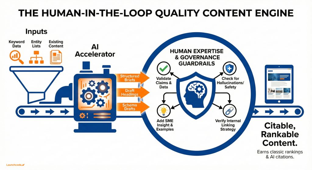 Integrating AI with traditional SEO techniques 2 The Human-in-the-Loop Quality Content Engine