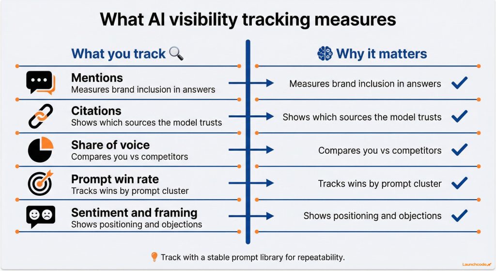 What AI visibility tracking measures