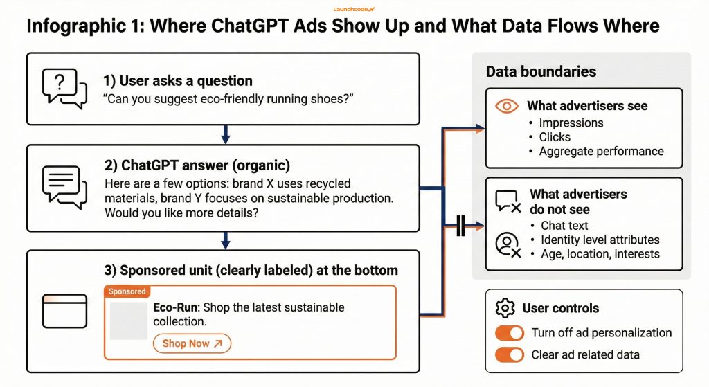 ChatGPT ads and conversation targeting: What it means for privacy and brand safety 1 Where ChatGPT ads show up and what data flows where