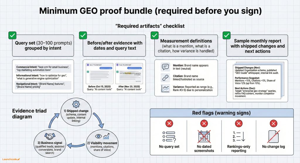How to compare GEO services agencies 2 GEO Proof bundle checklist