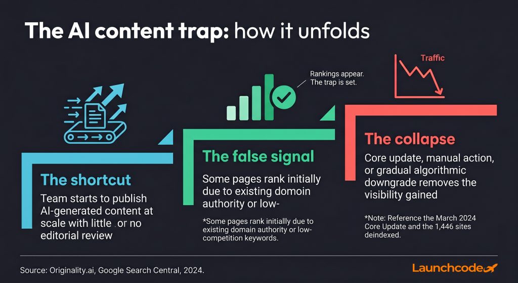 The AI content trap: Why publishing AI content is killing your SEO 1 The AI content trap in three stages