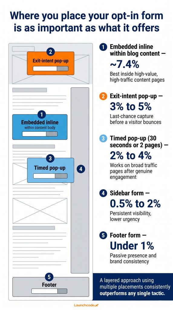 How to build an email list: Strategies that actually grow your audience 3 Opt-in form placement conversion rates