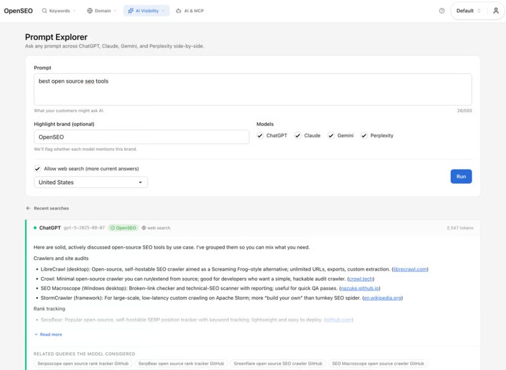 OpenSEO Prompt Explorer Launchcodex