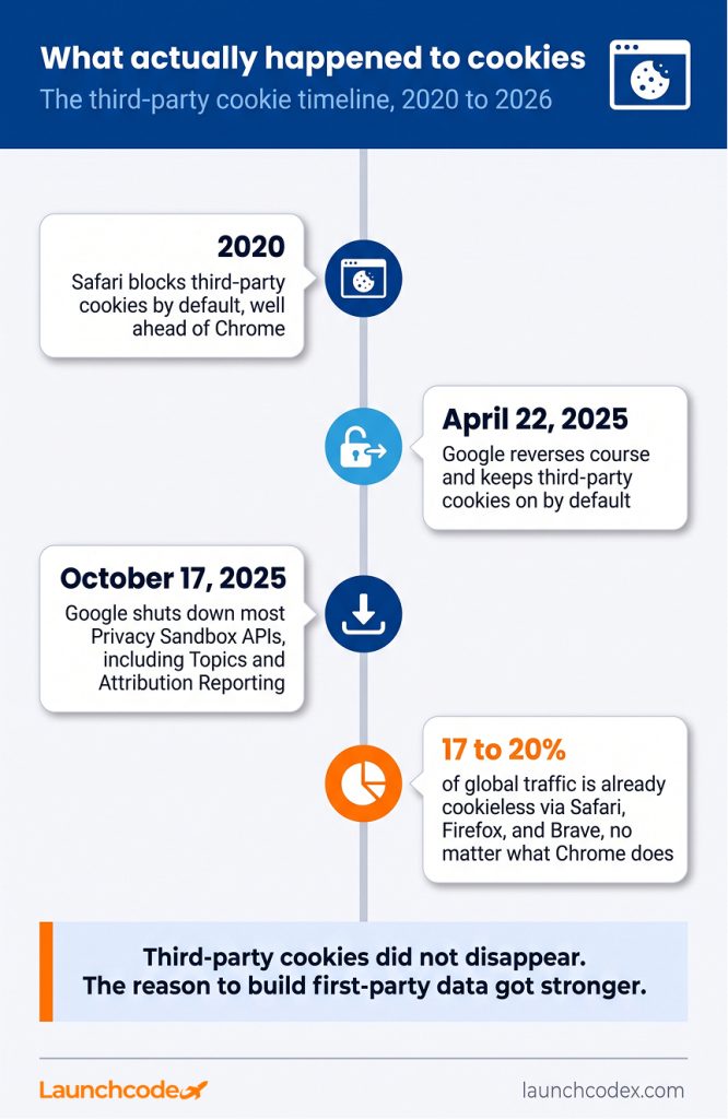 The third-party cookie reversal, 2020 to 2026