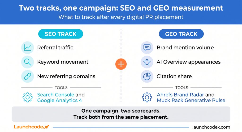 Digital PR for SEO and GEO: How to earn coverage that builds authority 5 Two tracks, one campaign
